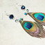Boucles d'oreille plume de paon perle cristal montage couleur argent